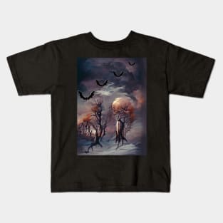 HALLOWEEN BATS ON COLD NIGHT Kids T-Shirt